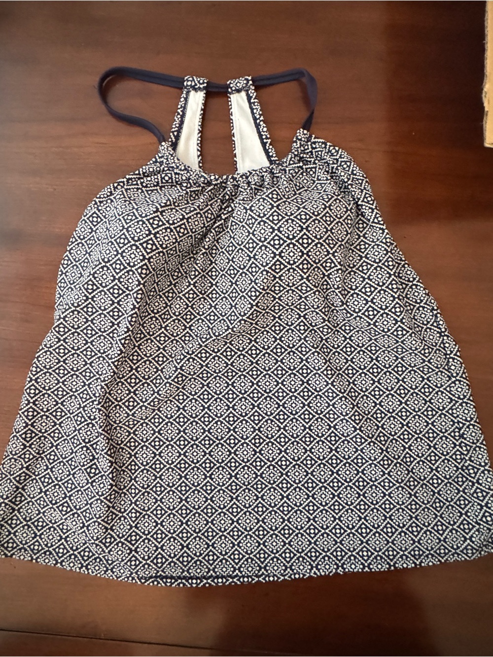 Navy and White Geometric Halter Tank Swim Top EUC XL Womens